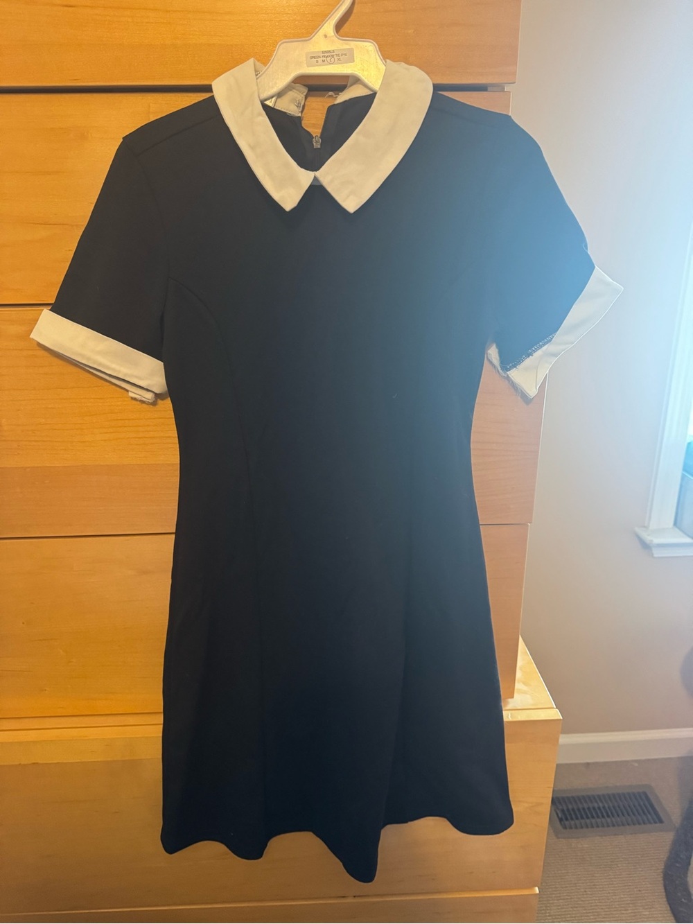Halloween Wednesday Black Dress with White Collar and Cuff Detail